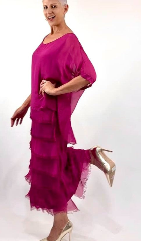 Hot pink silk dress