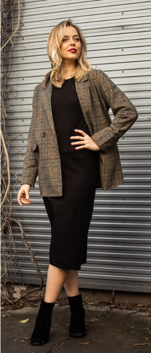 Wool Blend Plaid Check Blazer
