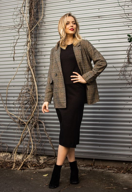 Wool Blend Plaid Check Blazer