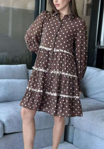 Spotted Short layered choc dress