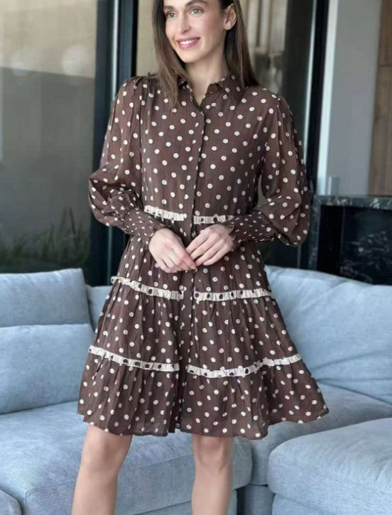Spotted Short layered choc dress