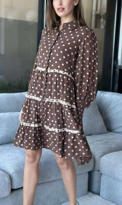 Spotted Short layered choc dress