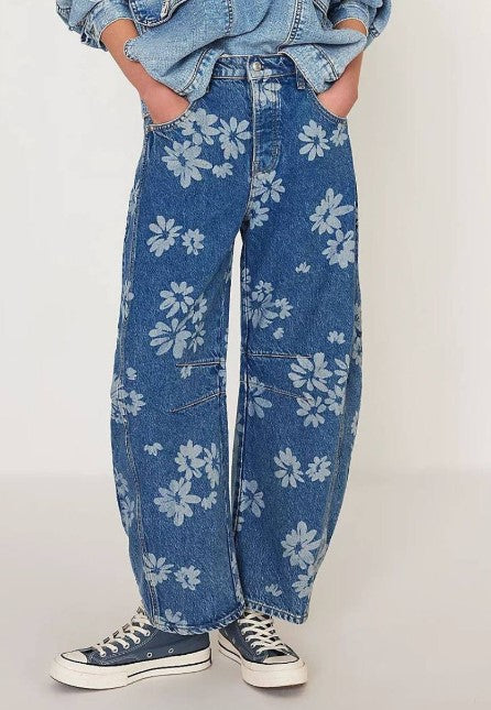 Blue floral Flare 3/4 Jean