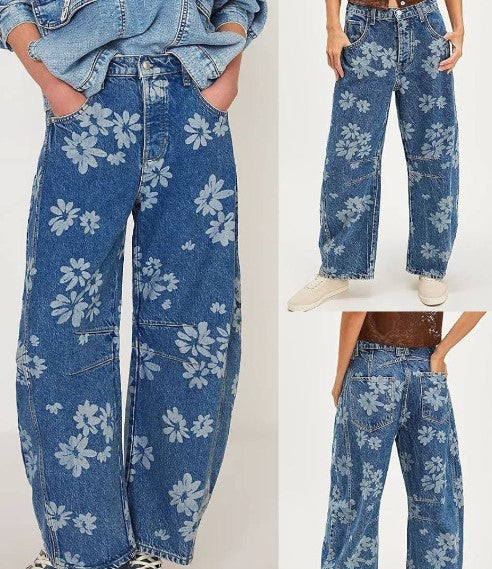 Blue floral Flare 3/4 Jean