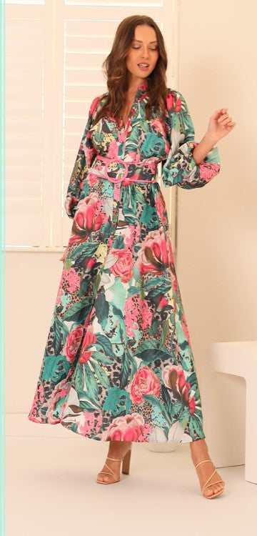 Leo Green/Pink floral Dress