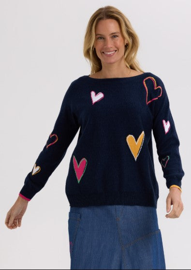ZP Intarsia Hearts denim Sweater