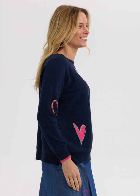 ZP Intarsia Hearts denim Sweater