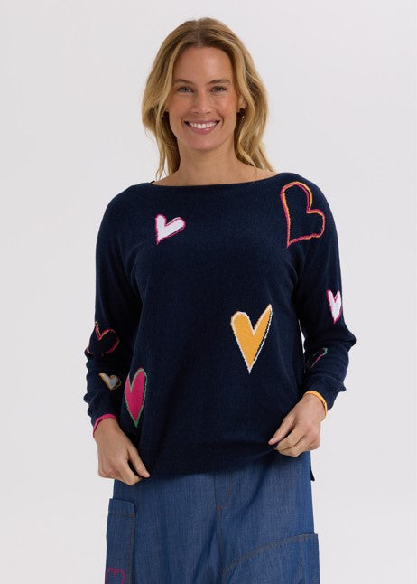 ZP Intarsia Hearts denim Sweater