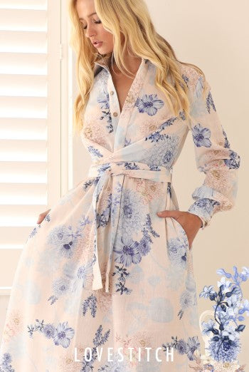 Love stitch mid Maxi Blue dress