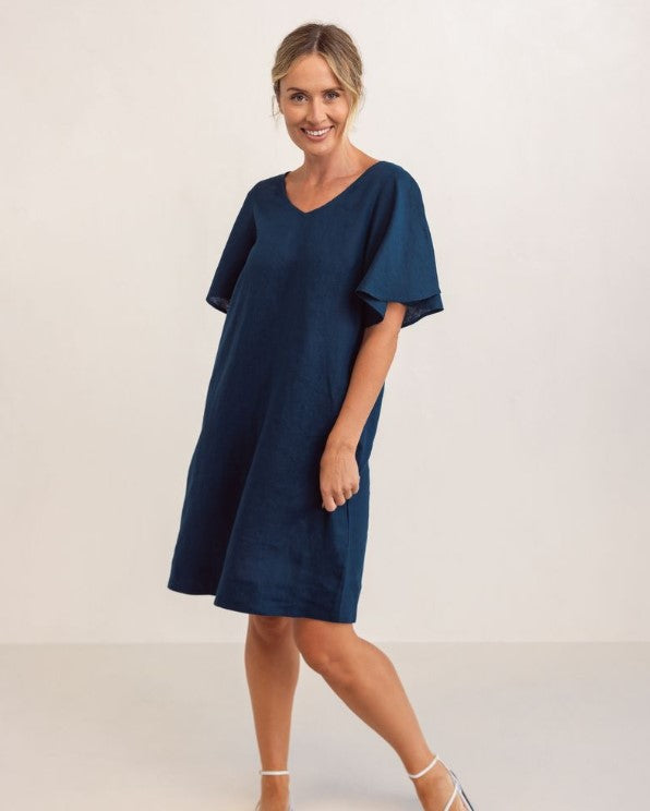 See Saw Navy Linen pocket dress