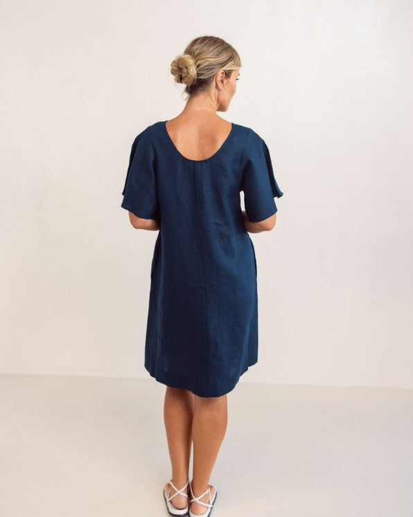 See Saw Navy Linen pocket dress