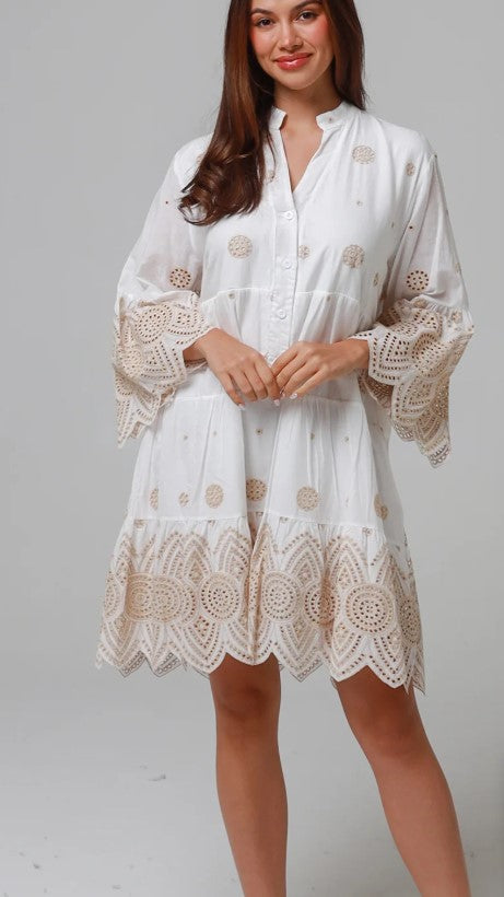 Embrodery 3/4 sleeve short dress