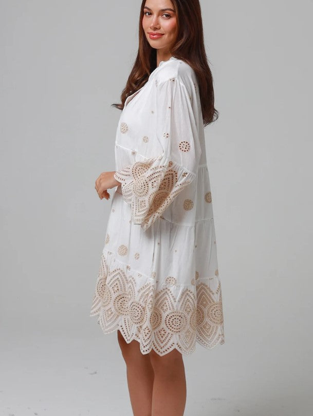 Embrodery 3/4 sleeve short dress