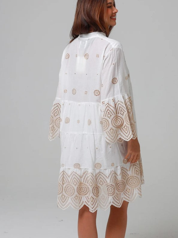 Embrodery 3/4 sleeve short dress