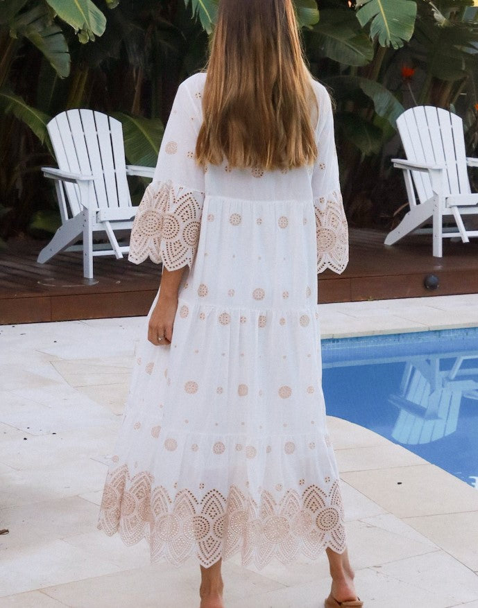 Embrodery Maxi white dress