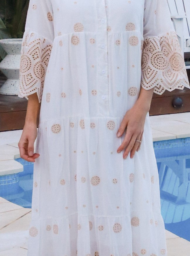 Embrodery Maxi white dress