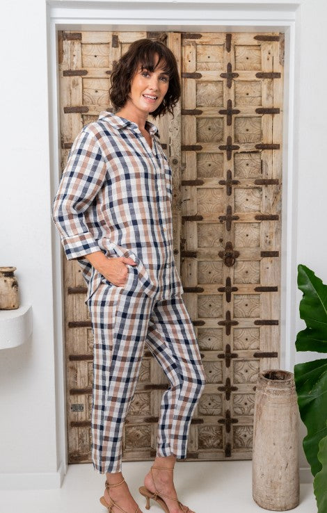 Linen Navy/Bronze Check Shirt