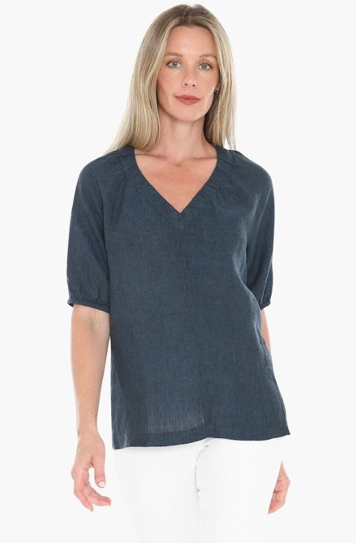Jump Navy linen V neck blouse