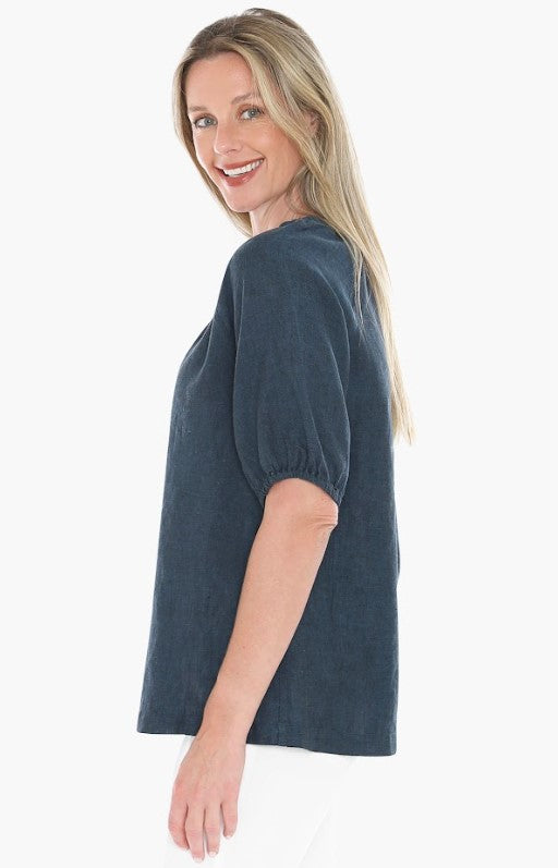 Jump Navy linen V neck blouse