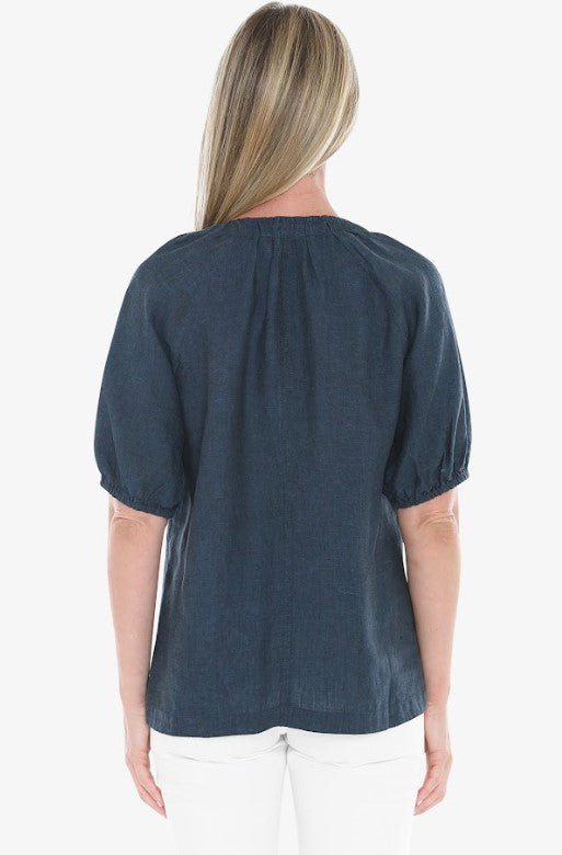 Jump Navy linen V neck blouse