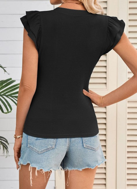 Black Ribbed Ruffle Top