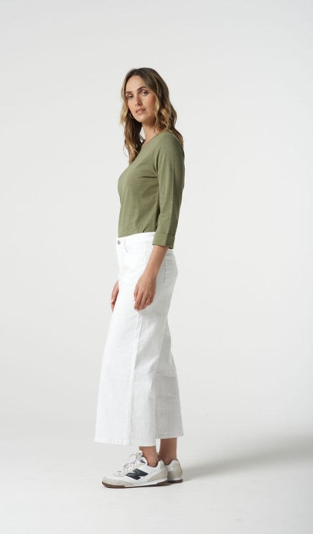 GC White cotton wide leg jean