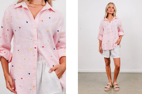 Heart Embrodery shirt Pink
