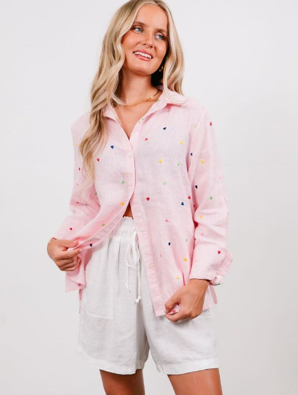 Heart Embrodery shirt Pink