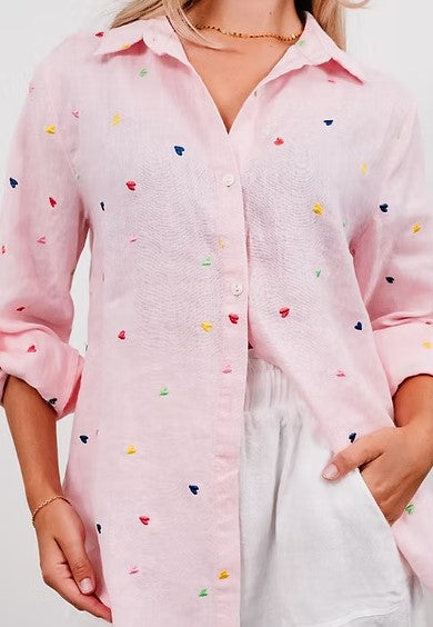 Heart Embrodery shirt Pink