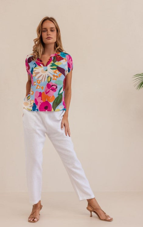Bloom Burst Linen Top