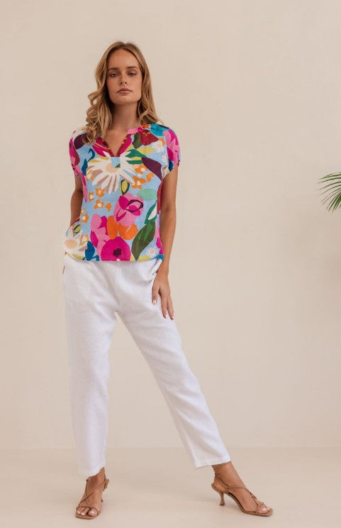 Bloom Burst Linen Top