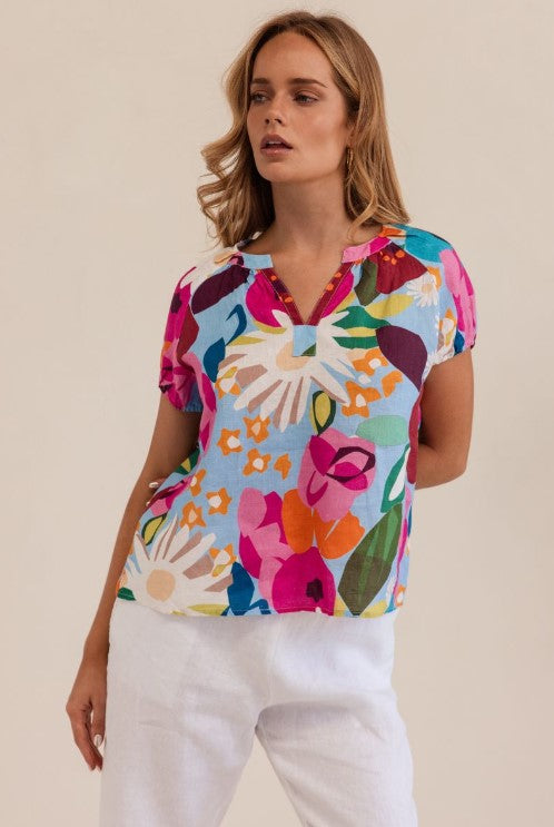 Bloom Burst Linen Top