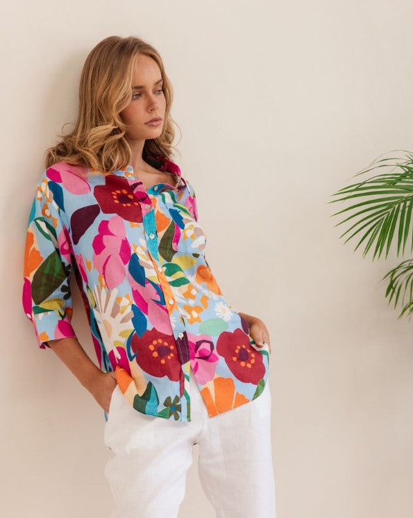 Bloom Burst 3/4 linen shirt