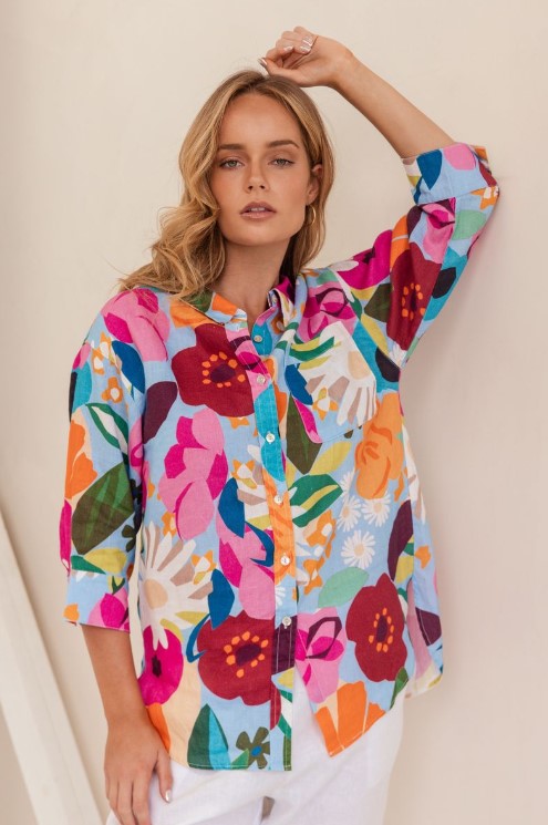 Bloom Burst 3/4 linen shirt