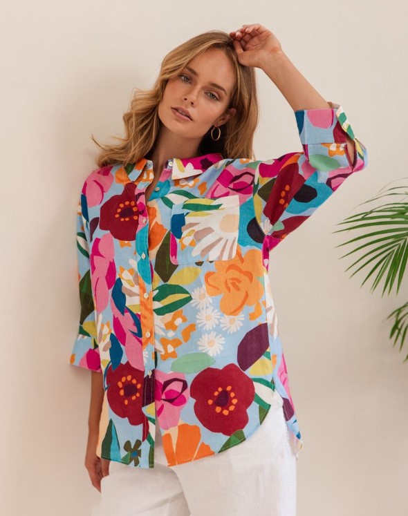 Bloom Burst 3/4 linen shirt