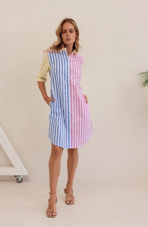 Cotton Spliced Shirt multi stripe dress