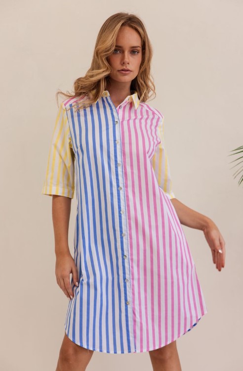 Cotton Spliced Shirt multi stripe dress