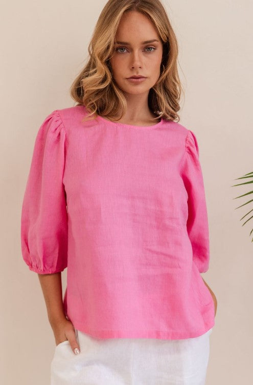 Pink Linen Elbow top