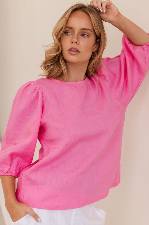 Pink Linen Elbow top