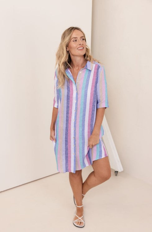 Linen Denim/Pink stripe dress