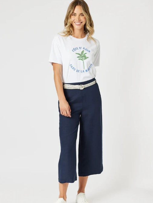 GS Navy long lino wide leg Pants
