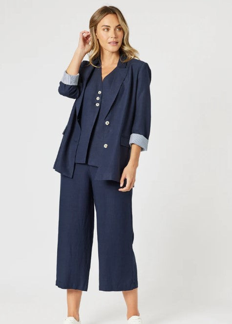 GS Navy long lino wide leg Pants