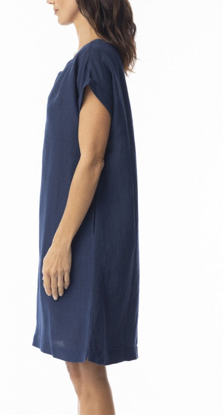 Navy shift linen dress