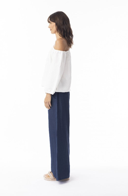 Linen wide leg Navy pants