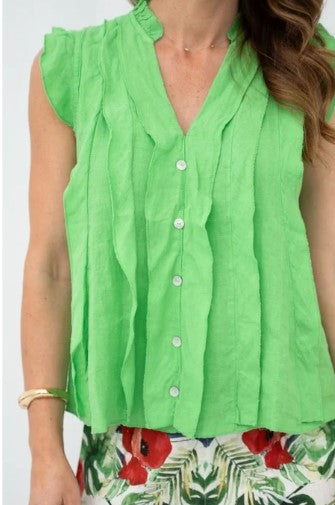 Green Frill Linen Sleevless top