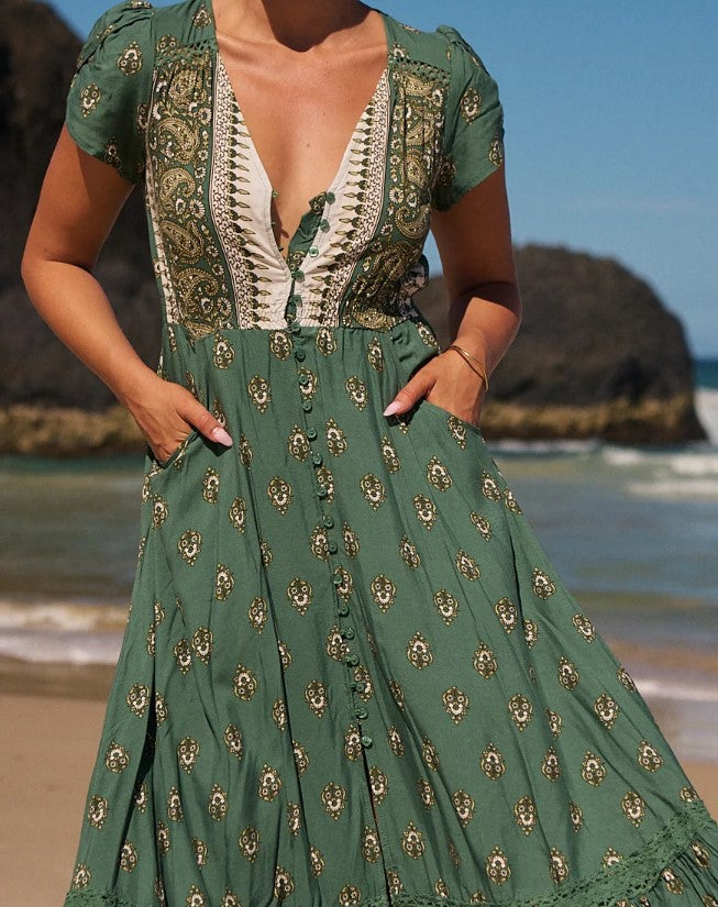 Viridian Print Carmen Maxi