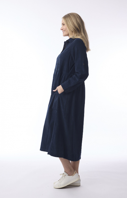 Cord Navy Collar Dress