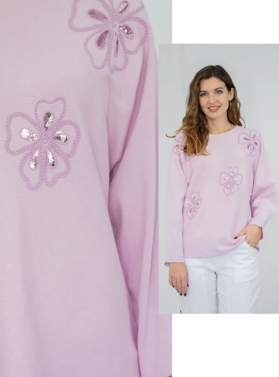 Pink Flower Lightweight Sweater