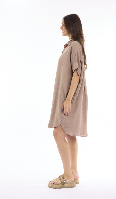 Mocha Linen Collar dress