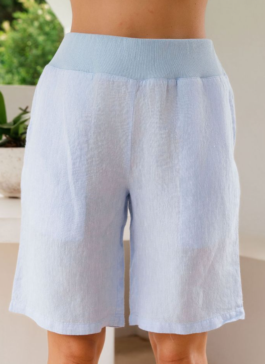 Blue Linen Shorts